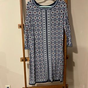 Woman’s Red and Blue Pattern Dress